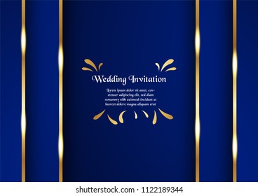 Abstract blue background in premium concept with golden border. Template design for cover, business presentation, web banner, wedding invitation and luxury packaging.