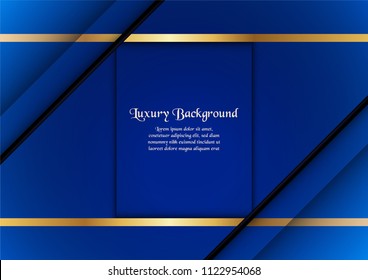 Abstract blue background in premium concept with golden border. Template design for cover, business presentation, web banner, wedding invitation and luxury packaging.