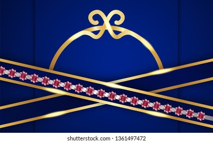 Abstract blue background in premium indian style. Template design for cover, business presentation, web banner, wedding invitation and luxury packaging. Vector illustration with golden border.