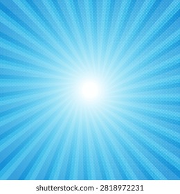 Abstract Blue Background with Radiant Sunburst Rays, Bright Light Beams and Glowing Sky Pattern for Summer Design Wallpaper Illustration