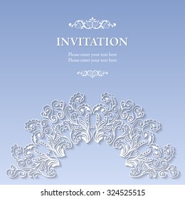 Abstract blue background with round lacy ornamental 3d decoration. Template for your design. Vector Eps 10