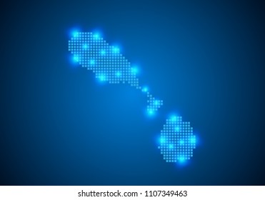 Abstract blue background with Saint Kitts Nevis map, internet line, connected points. Saint Kitts Nevis map with dot nodes. Global network connection concept. Wire frame 3D mesh polygonal network line
