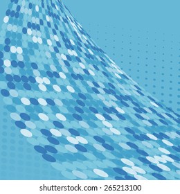 abstract blue background. Shades of blue circles on abstract wavy background with halftone effect