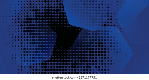 abstract blue background with shining geometric lines. Blue gradient hexagon shape design. Futuristic technology concept with black spots

