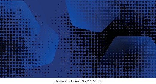 abstract blue background with shining geometric lines. Blue gradient hexagon shape design. Futuristic technology concept with black spots

