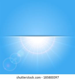Abstract blue background with shining Sun, illustration.