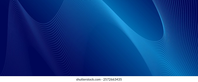 Abstract blue background with smooth curves and lines. The blue background features a flowing, wave-like texture. Wavy line pattern background. Blue background vector.