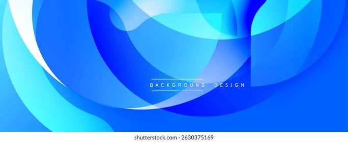 Fundo azul abstrato. Curvas suaves criam fluxo dinâmico, design moderno. Óculos de gradiente oferecem profundidade, apelo visual. O texto lê o design do plano de fundo.