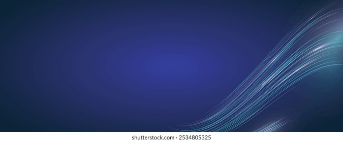 Fundo azul abstrato com gradiente suave. O plano de fundo azul apresenta linhas fluindo e uma textura brilhante, criando um efeito azul dinâmico. Vetor. Fundo de onda de gradiente brilhante. Vetor de plano de fundo azul