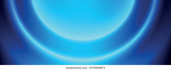 Abstract blue background with smooth gradients and glowing rings. The blue background has a soft, luminous texture. Gradient neon background vector. Blue background.