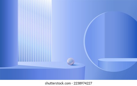 Abstrakter blauer Hintergrund mit glatter Beleuchtung mit einem Podium für Produktpräsentation. 3D-Darstellung.