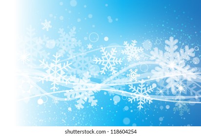 Fondo azul abstracto con copos de nieve