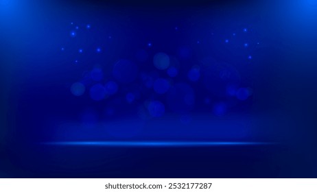 Abstract blue background with soft glowing bokeh lights and subtle starry effects