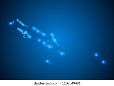 Abstract blue background with Solomon Islands map, internet line, connected points. Solomon Islands map with dot nodes. Global network connection concept. Wire frame 3D mesh polygonal network line. 