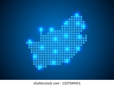 Abstract blue background with South Africa map, internet line, connected points. South Africa map with dot nodes. Global network connection concept. Wire frame 3D mesh polygonal network line. vector.