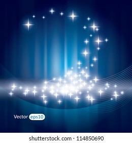 Abstract blue background with sparkles and rays