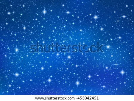 Abstract Blue background with sparkling twinkling stars. Cosmic shiny galaxy (atmosphere). Holiday blank backdrop texture for Christmas (Xmas), Happy New Year , glow milky way elements (fantasy sky)