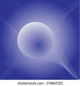 Abstract blue background with a sphere. Vector illustration.