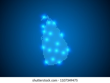 Abstract blue background with Sri Lanka map, internet line, connected points. Sri Lanka map with dot nodes. Global network connection concept. Wire frame 3D mesh polygonal network line. vector.
