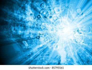 Abstract blue background with stars and circles. Eps 10