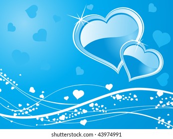 abstract blue background with stripes, macro, pair of heart