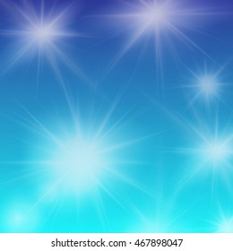 Abstract blue background with sun flares, editable elements under clipping mask, vector illustration