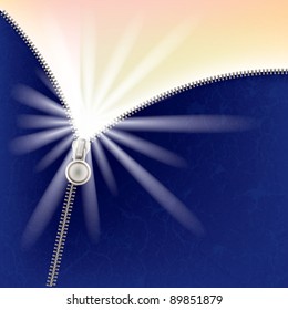 abstract blue background with sunlight and zipper