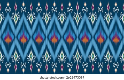 Abstract blue background with Thai ethnic pattern for printing on fabric, curtains, wallpaper, book covers.