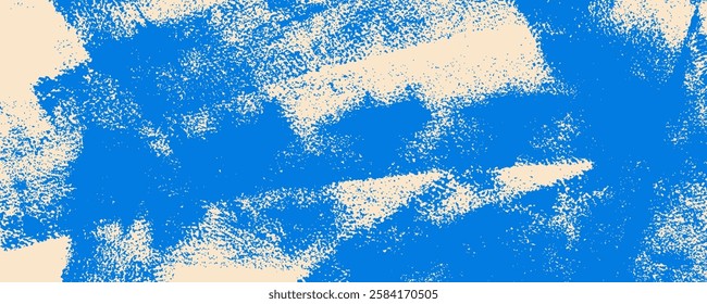 Abstract blue background with thick rough brush strokes. Hand drawn grunge funky texture. Overlay grunge punk texture background. Grainy vector bold rough lines. Sketchy bold random smears.