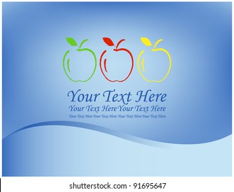 Abstract blue background with three apples in form of irregular shapes