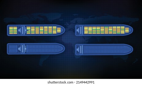abstrakter blauer Hintergrund von Schiffsfracht mit Weltkarte