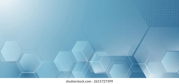 Abstract blue background with transparent hexagons and digital grid pattern, ideal for tech and medical themes