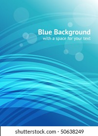 Abstract blue background with transparent wavy elements - letter format proportions - with a space for text