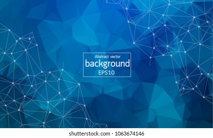 Abstract blue background with triangles. Abstract polygonal space low poly dark background with connecting dots and lines. Polygonal vector background. Futuristic HUD background.