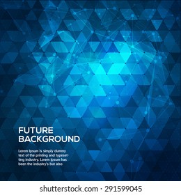 Abstract blue background with triangles. Abstract polygonal space low poly dark background with connecting dots and lines. Polygonal vector background. Futuristic HUD background.