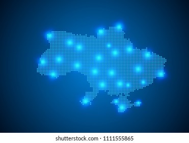 Abstract blue background with Ukraine map, internet line, connected points. Ukraine map with dot nodes. Global network connection concept. Wire frame 3D mesh polygonal network line. vector.