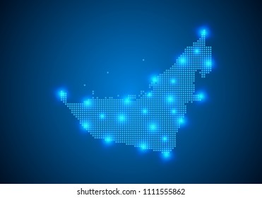 Abstract blue background with United Arab Emirates map, internet line, connected points. UAE map with dot nodes. Global network connection concept. Wire frame 3D mesh polygonal network line. vector.