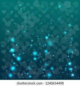 Abstract blue background for Valentine Day. Vector illustration. Shapes of herts.