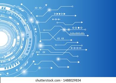 Abstract blue background with various technology elements. Hi-tech communication concept. Connection structure vector illustration.
