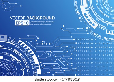 Abstract blue background with various technology elements. Hi-tech communication concept. Connection structure vector illustration.