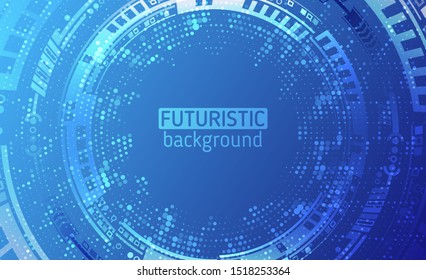 Abstract blue background with various technology elements. Hi-tech communication concept. Connection structure vector illustration.