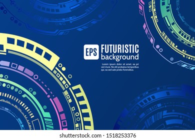Abstract blue background with various technology elements. Hi-tech communication concept. Connection structure vector illustration.