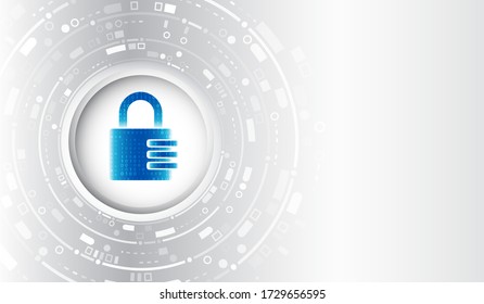 Abstract blue background with various technology elements. Cyber attack protection privacy concept. Futuristic padlock vector illustration. Protection from virus attack. Global antivirus secure system