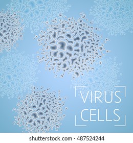 Abstract blue background with virus cells. Vector illustration