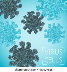 Abstract blue background with virus cells. Vector illustration