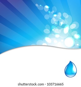 Abstract Blue Background With Water Drop, Vector Illustration
