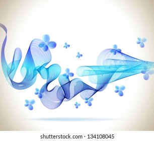 Abstract blue background with wave and butterfly, illustration for design, vector
