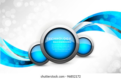 Abstract blue background with wave and circles