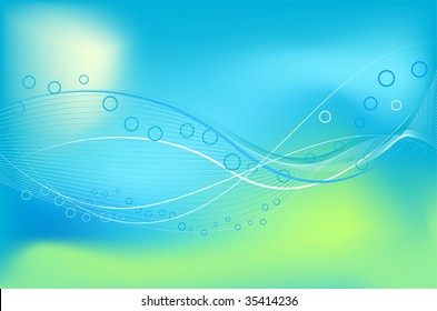 Abstract blue background with wave and round elements