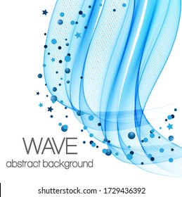 Resumen de fondo azul con olas, burbujas y estrellas